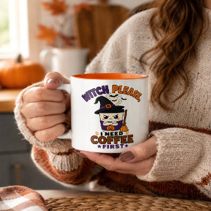 Witch Please I Need Coffee First Orange Two Tone Two-Tone Coffee Mug