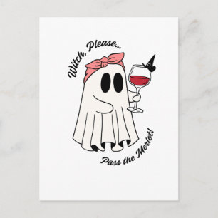 Witch Please Pass the Merlot Funny Halloween Wine Postcard
