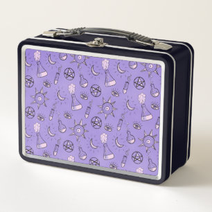 Witch Potions Purple Alchemy Pattern Halloween Metal Lunch Box