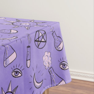 Witch Potions Purple Alchemy Pattern Halloween Tablecloth