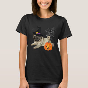 Witch Pug Dog Halloween Costume Cute Broom Pumpkin T-Shirt