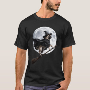 Witch Pug Flying Broom Moon Halloween Dog Costume T-Shirt