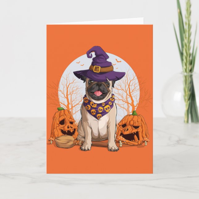 Witch Pug Halloween Holiday Card (Front)