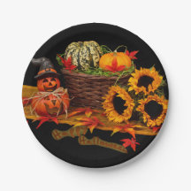 Witch Pumpkin and Sunflowers Halloween