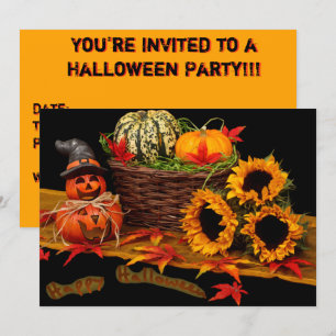 Witch Pumpkin and Sunflowers Invitation