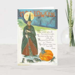 Witch Pumpkin Broom Man In The Moon Mouse Card