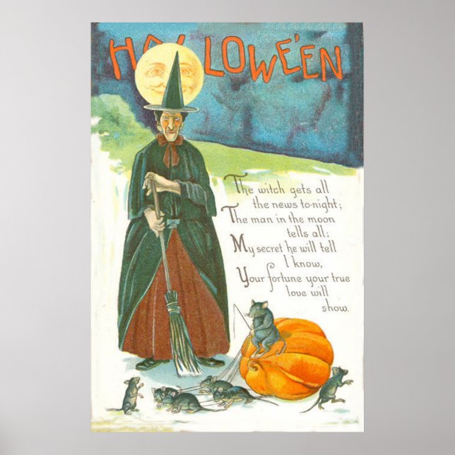 Witch Pumpkin Broom Man In The Moon Mouse Poster (Front)