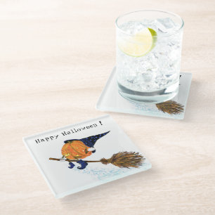 Witch Pumpkin Halloween Glass Coaster