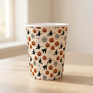 Witch Pumpkin Halloween Paper Cups 8 oz 12 oz
