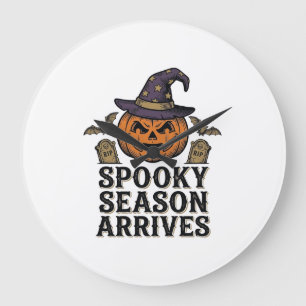 Witch Pumpkin Halloween Vintage Engraving Shirt De Large Clock