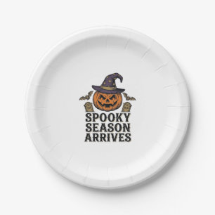 Witch Pumpkin Halloween Vintage Engraving Shirt De Paper Plate