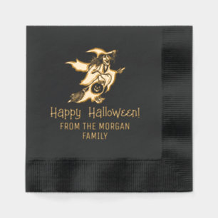 Witch & Pumpkin Silhouette Happy Halloween Name Foil Napkins