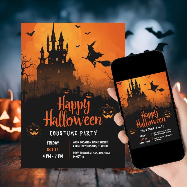 Witch & Pumpkins Night Costume Party Invitation (Creator Uploaded)