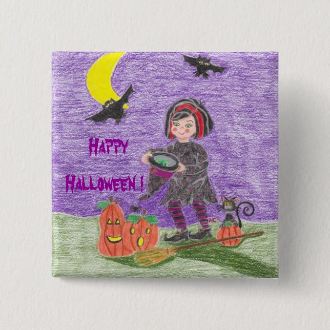 Witch Purple Halloween Button  (Front)