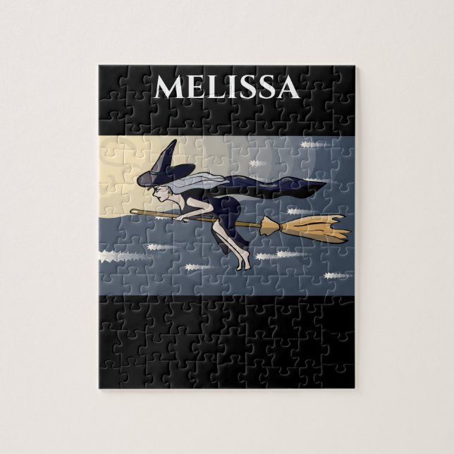 Witch puzzle with personalised name. (Vertical)