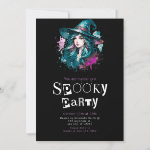 Witch Rainbow Modern Minimalist Halloween Invitation