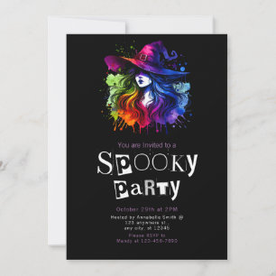 Witch Rainbow Modern Minimalist Halloween Party Invitation