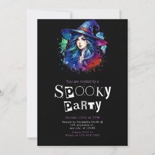 Witch Rainbow Modern Minimalist Halloween Party Invitation
