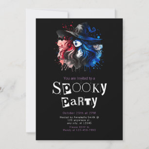 Witch Rainbow Modern Minimalist Halloween Party Invitation