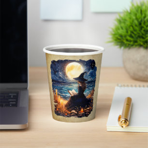 Witch reading a Book - Wicca Halloween 1 Paper Cups