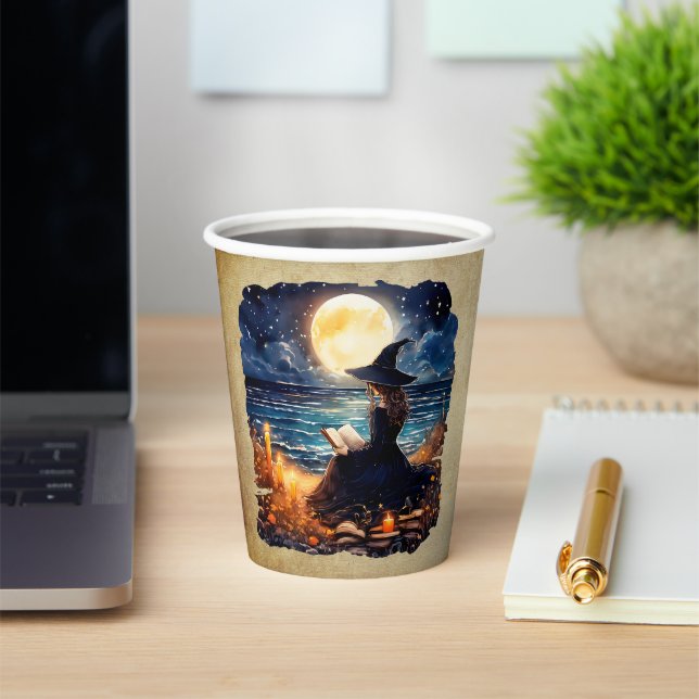 Witch reading a Book - Wicca Halloween 1 Paper Cups (Insitu)