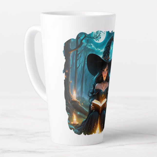 Witch reading a Book - Wicca Halloween 2 Latte Mug (Left Angle)