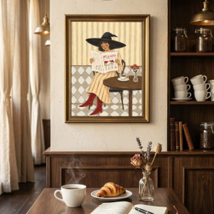 Witch Reading Spell Book at a Café Poster