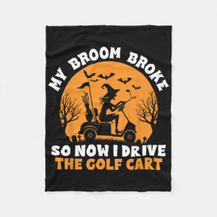 Witch Riding A Golf Cart Funny Halloween Fleece Blanket