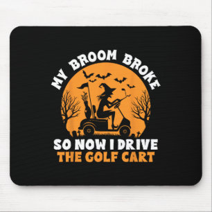 Witch Riding A Golf Cart Funny Halloween Mouse Pad