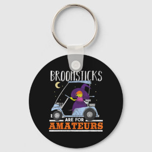 Witch Riding a Golf Cart Funny Halloween Shirt Key Ring