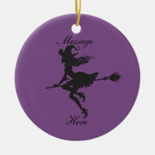 Witch Riding Broom Halloween Thunder_Cove Ceramic Tree Decoration