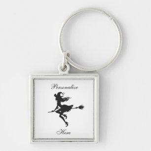 Witch Riding Broom Halloween Thunder_Cove Key Ring
