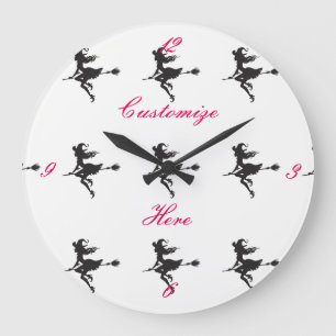 Witch Riding Broom Halloween Thunder_Cove Large Clock