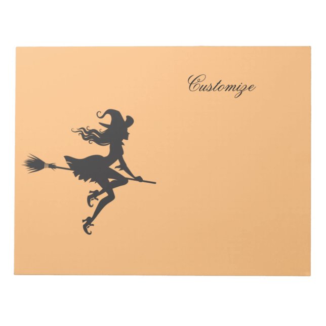 Witch Riding Broom Halloween Thunder_Cove Notepad (Front)