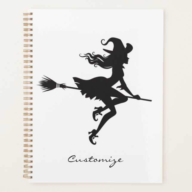 Witch Riding Broom Halloween Thunder_Cove Planner (Front)