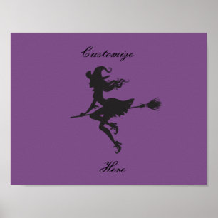 Witch Riding Broom Halloween Thunder_Cove Poster