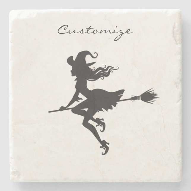 Witch Riding Broom Halloween Thunder_Cove Stone Coaster (Front)