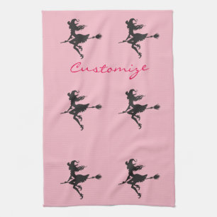 Witch Riding Broom Halloween Thunder_Cove Tea Towel