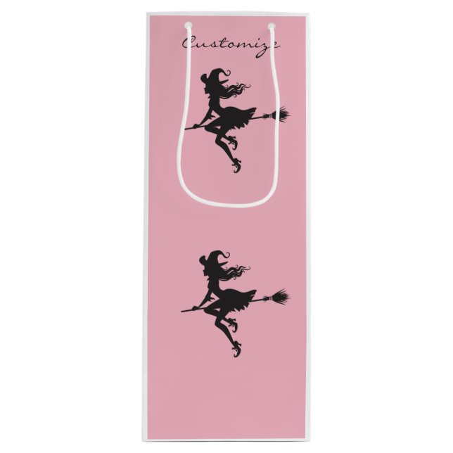 Witch Riding Broom Halloween Thunder_Cove Wine Gift Bag (Front)