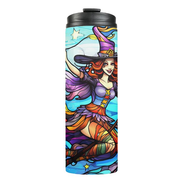 Witch Riding Broom Thermal Tumbler (Front)