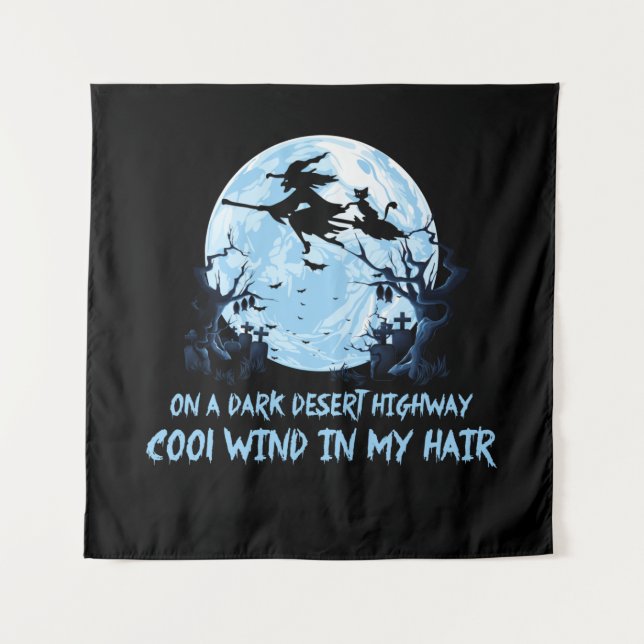 Witch Riding Brooms On A Dark Desert Highways Tapestry (Front)