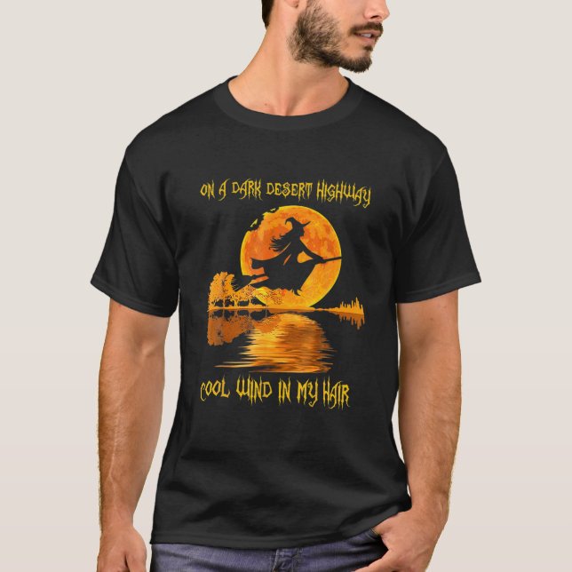Witch Riding Brooms On A Dark Funny Halloween Men T-Shirt (Front)