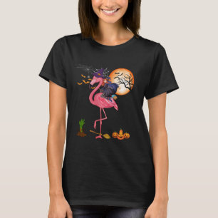 Witch Riding Flamingo Funny Halloween Horror Carve T-Shirt