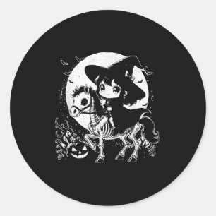 Witch Riding Horse Skeleton Cute Spooky Halloween Classic Round Sticker