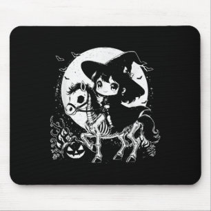Witch Riding Horse Skeleton Cute Spooky Halloween Mouse Pad