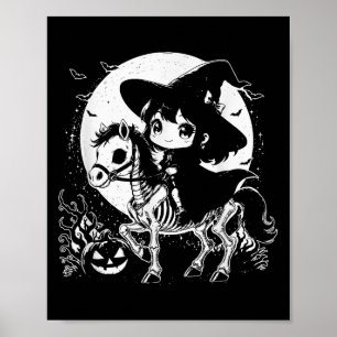 Witch Riding Horse Skeleton Cute Spooky Halloween  Poster