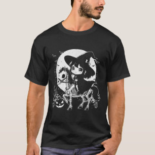 Witch Riding Horse Skeleton Cute Spooky Halloween T-Shirt