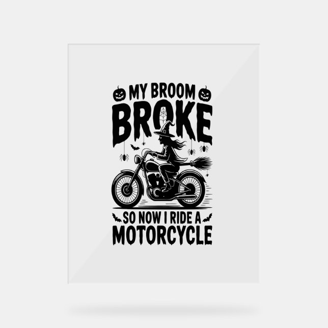 Witch Riding Motorcycle Halloween Acrylic Sign (Front)