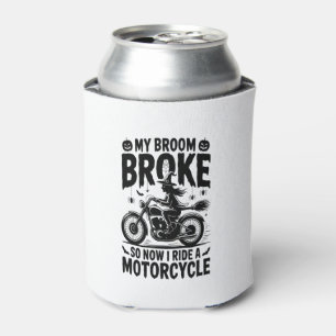 Witch Riding Motorcycle Halloween Can Cooler