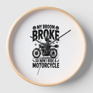 Witch Riding Motorcycle Halloween Clock